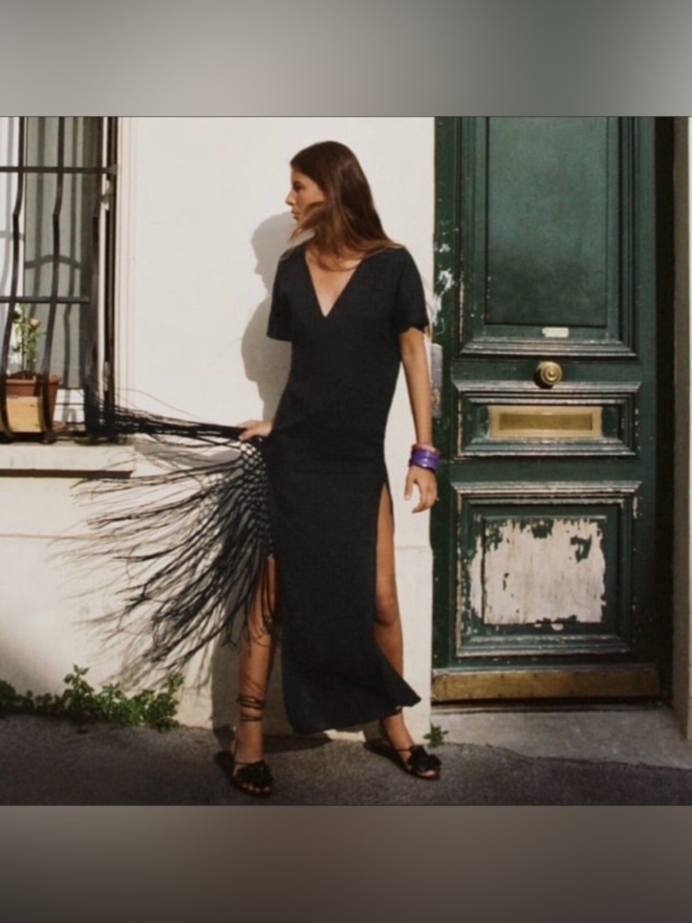 Zara Fringed Linen Tunic Dress - Picture 2 of 8